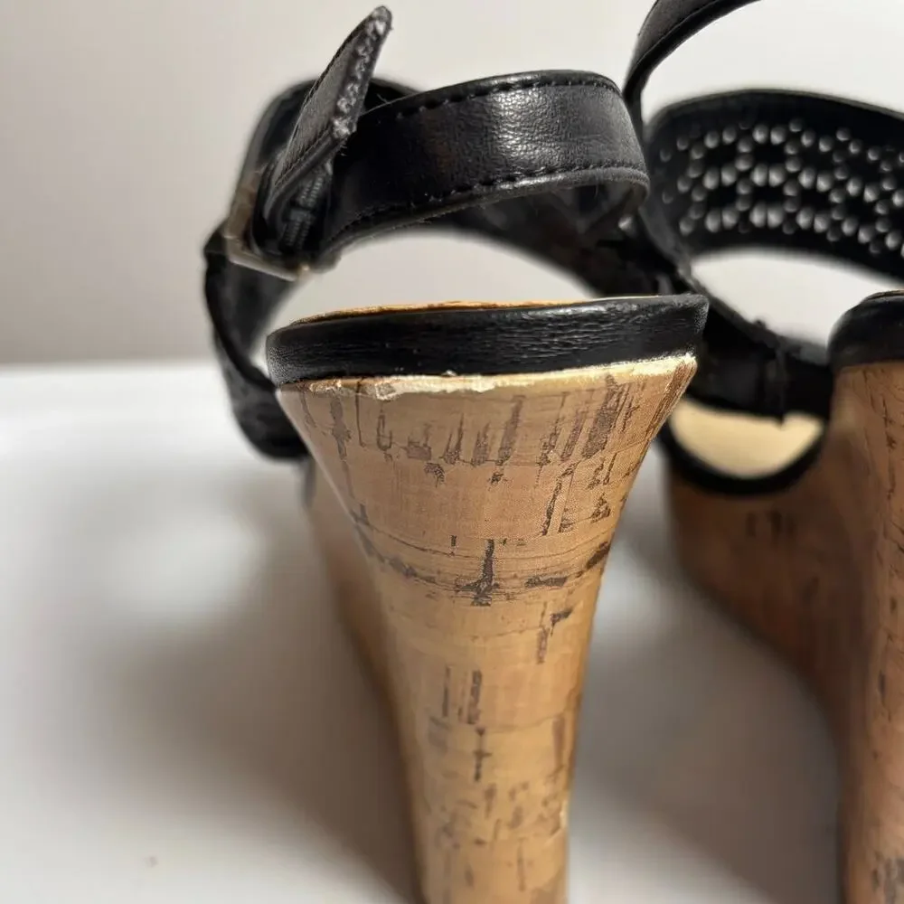 Unisa Black Wedge Geometric Cutout Sandals
